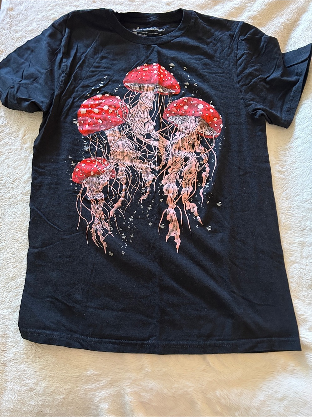 Threadless Black Tee with Red Mushroom Jellyfish Art